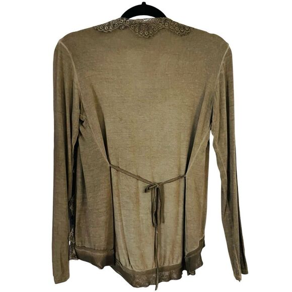 Suzy Mix Boho Cardigan Womens M Olive Freen Lace Detail Lightweight Flowy Italy - Picture 2 of 7